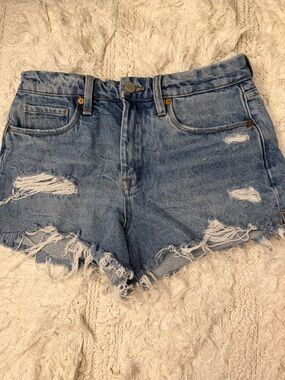 Blank NYC “The Barrow” High-Rise Distressed Denim Shorts - Light Blue